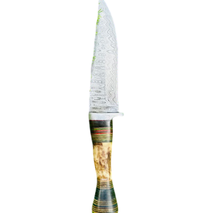 Patterned Damascus Hunting Knife with Stacked Handle & Sheath (SKN-65)
