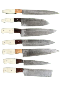 CUSTOM HANDMADE DAMASCUS STEEL CHEF KNIVES SET 8 Pcs, (CKN-8)