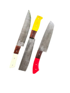 CUSTOM HANDMADE CARBON STEEL CHEF KNIVES SET 3 Pcs, (CKN-12)