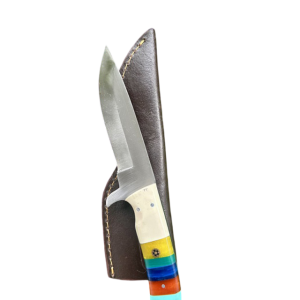 Color-Banded Fixed Blade Hunting Knife with Leather Sheath (SKN-52)